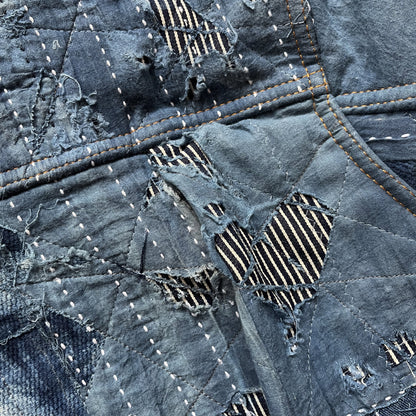 Indigo Boro Sashiko Distressed Denim Trucker Jacket - L