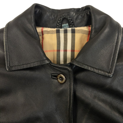 Vintage 2000s Burberry Nova Check Lined Leather Jacket Size M | Medium, Black