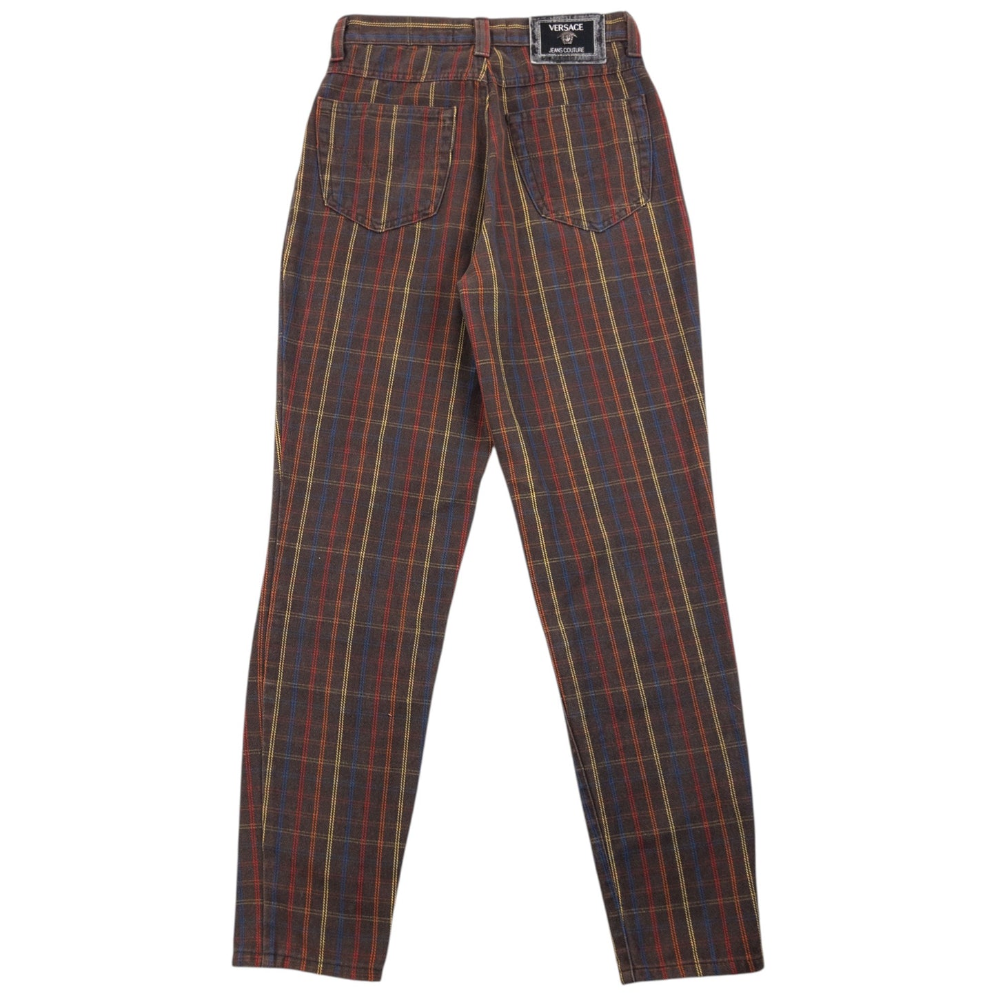 Vintage 90s Versace Jeans Couture Checkered Trousers Size W24 | W24, Brown