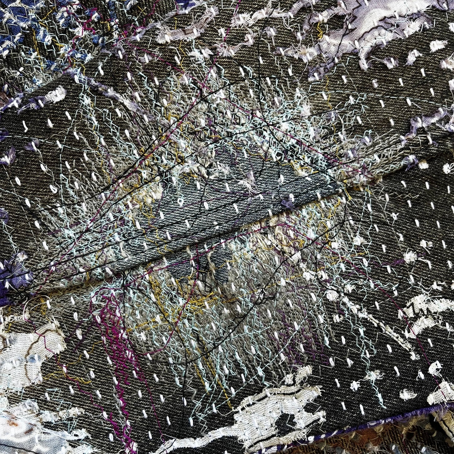 Boro Patchwork Sashiko Distressed Denim Trucker Jacket - M