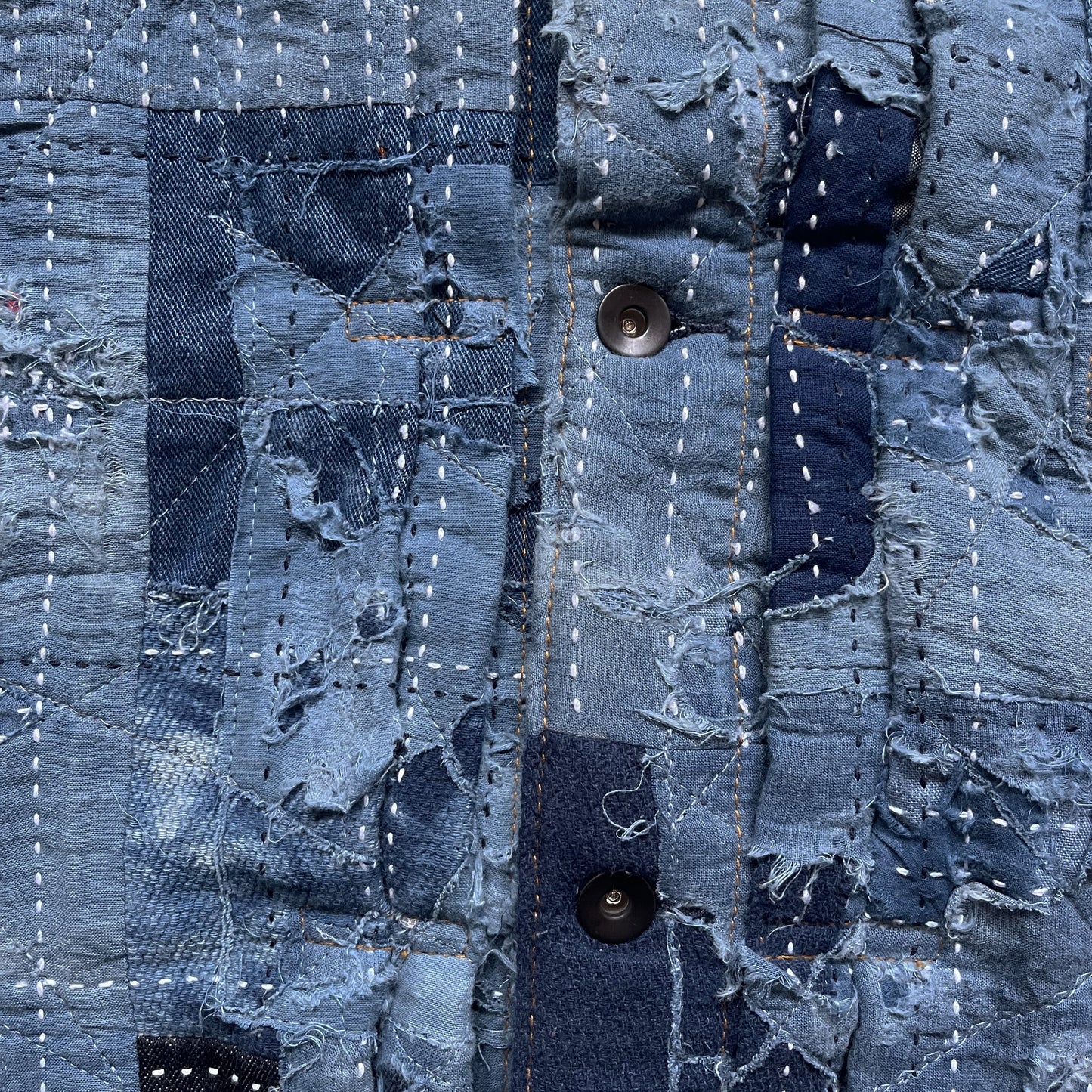 Indigo Boro Sashiko Distressed Denim Trucker Jacket - L