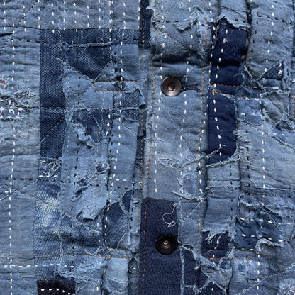 Indigo Boro Sashiko Distressed Denim Trucker Jacket - L