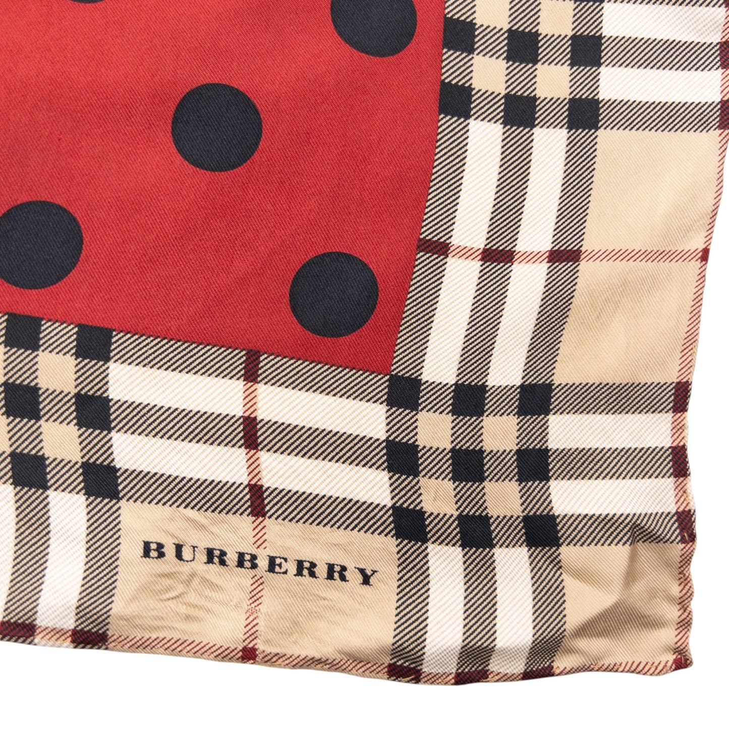 Vintage 2000s Burberry Nova Check Polka Dot Silk Scarf | O/S, Red