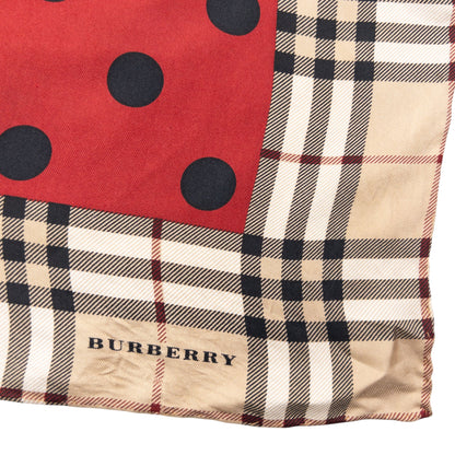 Vintage 2000s Burberry Nova Check Polka Dot Silk Scarf | O/S, Red