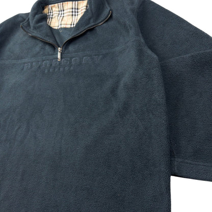 Vintage Burberry Embroidered Q Zip Fleece Sweatshirt Size L