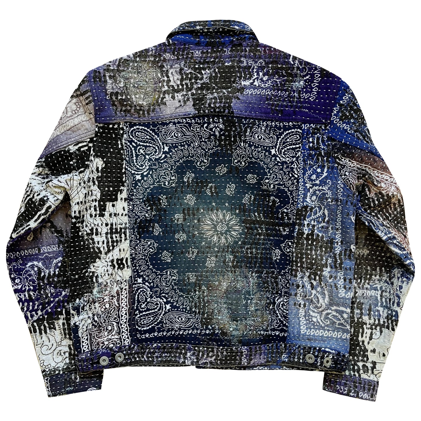 Boro Patchwork Sashiko Distressed Denim Trucker Jacket - M
