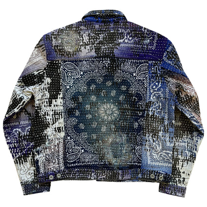 Boro Patchwork Sashiko Distressed Denim Trucker Jacket - M