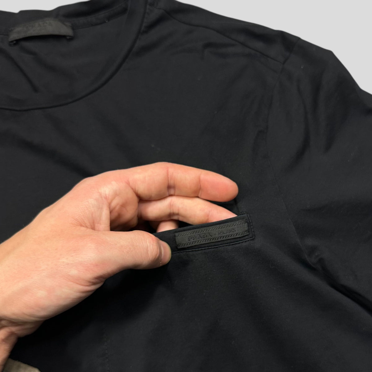 Prada 2017 Black Soft Cotton Pocket Logo T-shirt - XL (L)