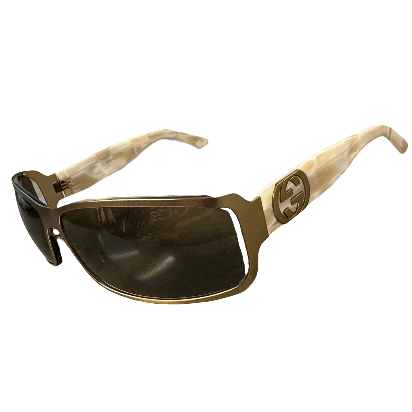 Gucci Sunglasses In Marble White & Gold