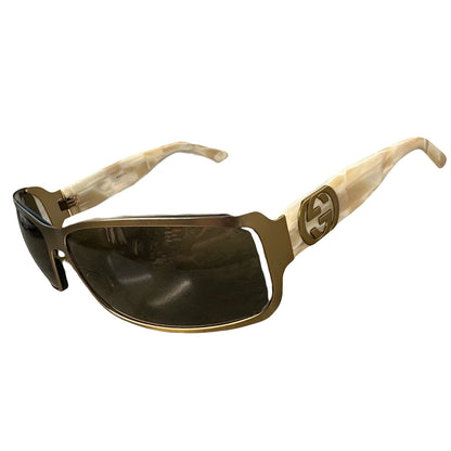Gucci Sunglasses In Marble White & Gold