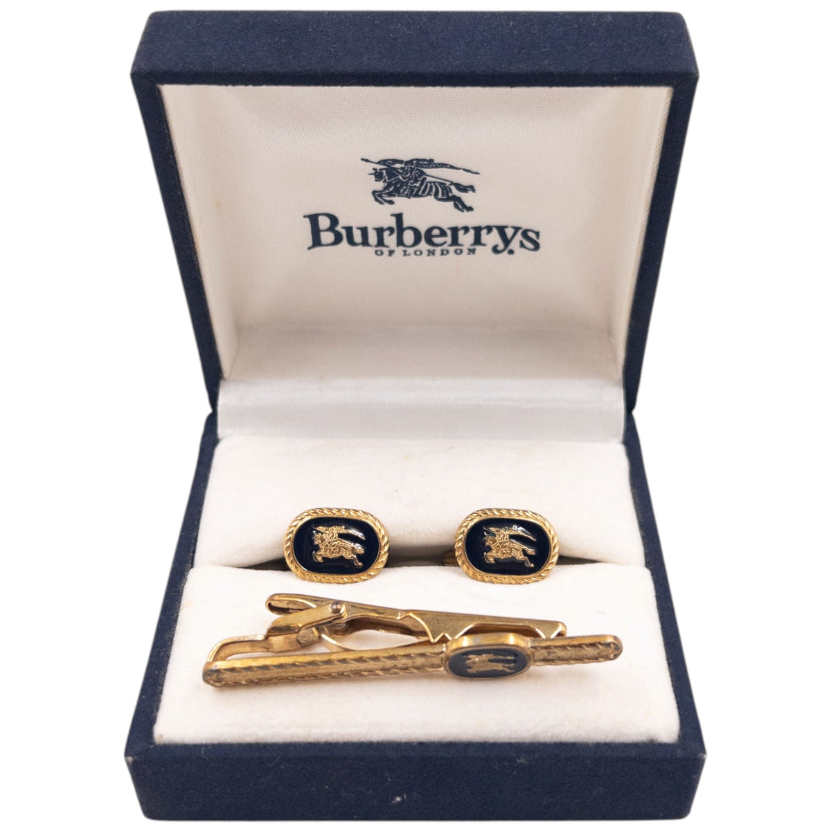 Vintage 90s Burberry Embossed Cufflinks & Tie Clip Set | O/S, Multicoloured