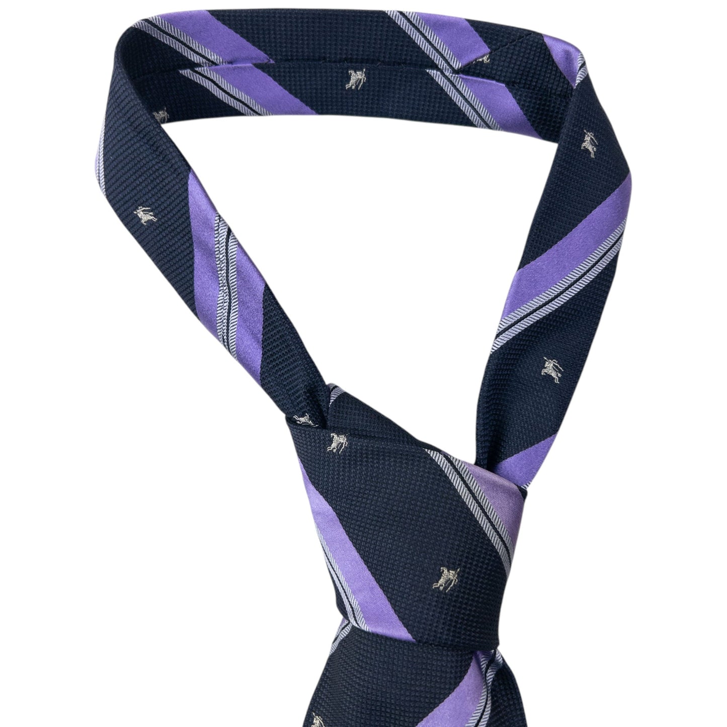 Vintage 2000s Burberry Striped Monogram Silk Tie | O/S, Navy