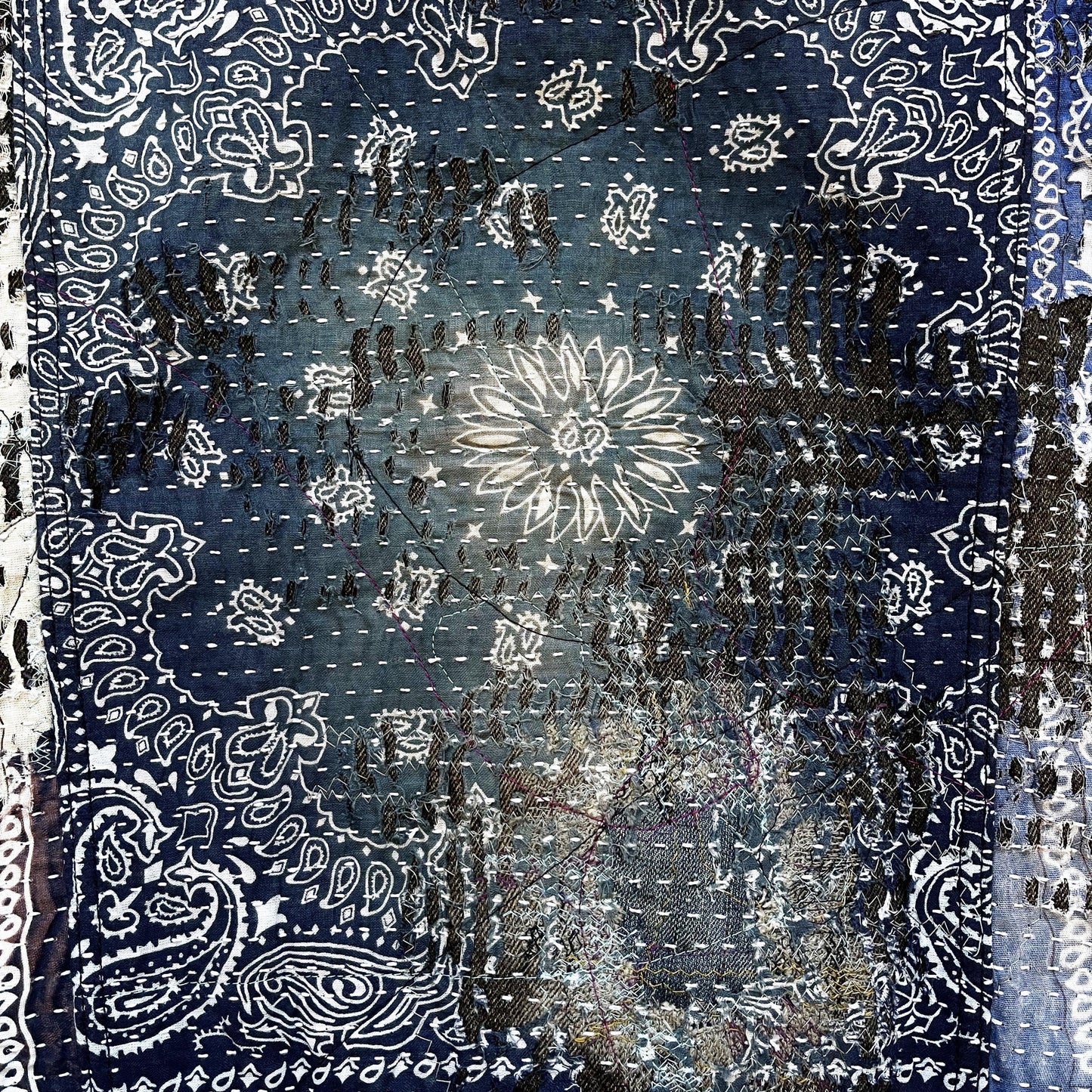 Boro Patchwork Sashiko Distressed Denim Trucker Jacket - M