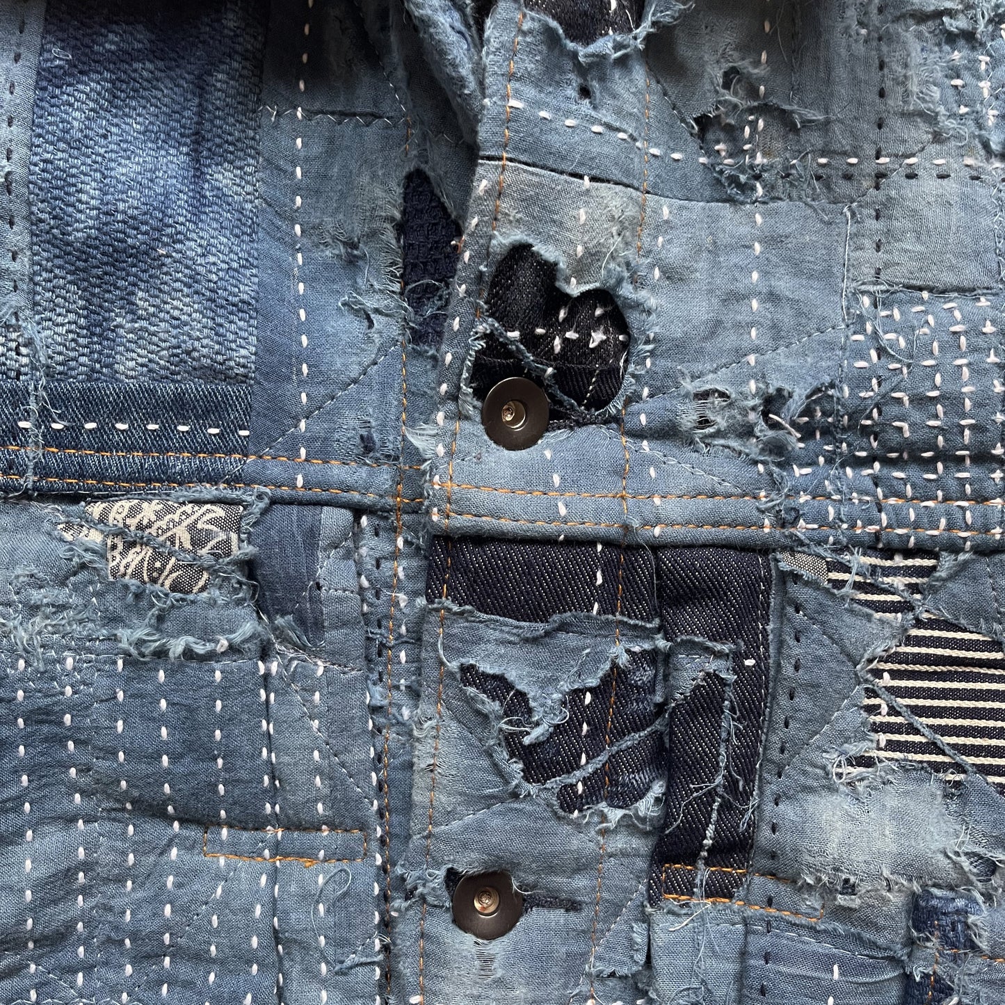 Indigo Boro Sashiko Distressed Denim Trucker Jacket - L