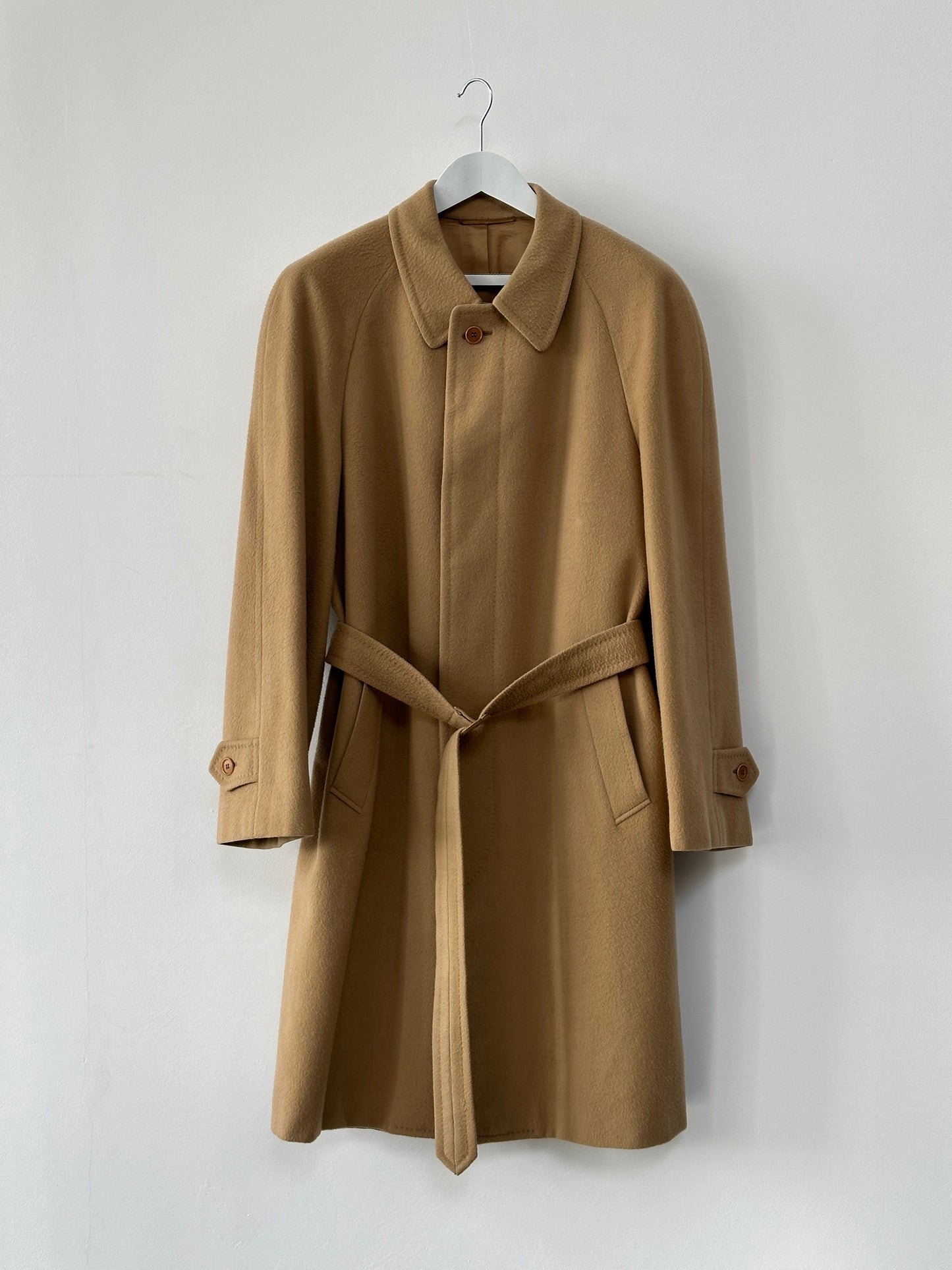 Italian Vintage Wool Cashmere Concealed Placket Belted Coat - XL/XXL