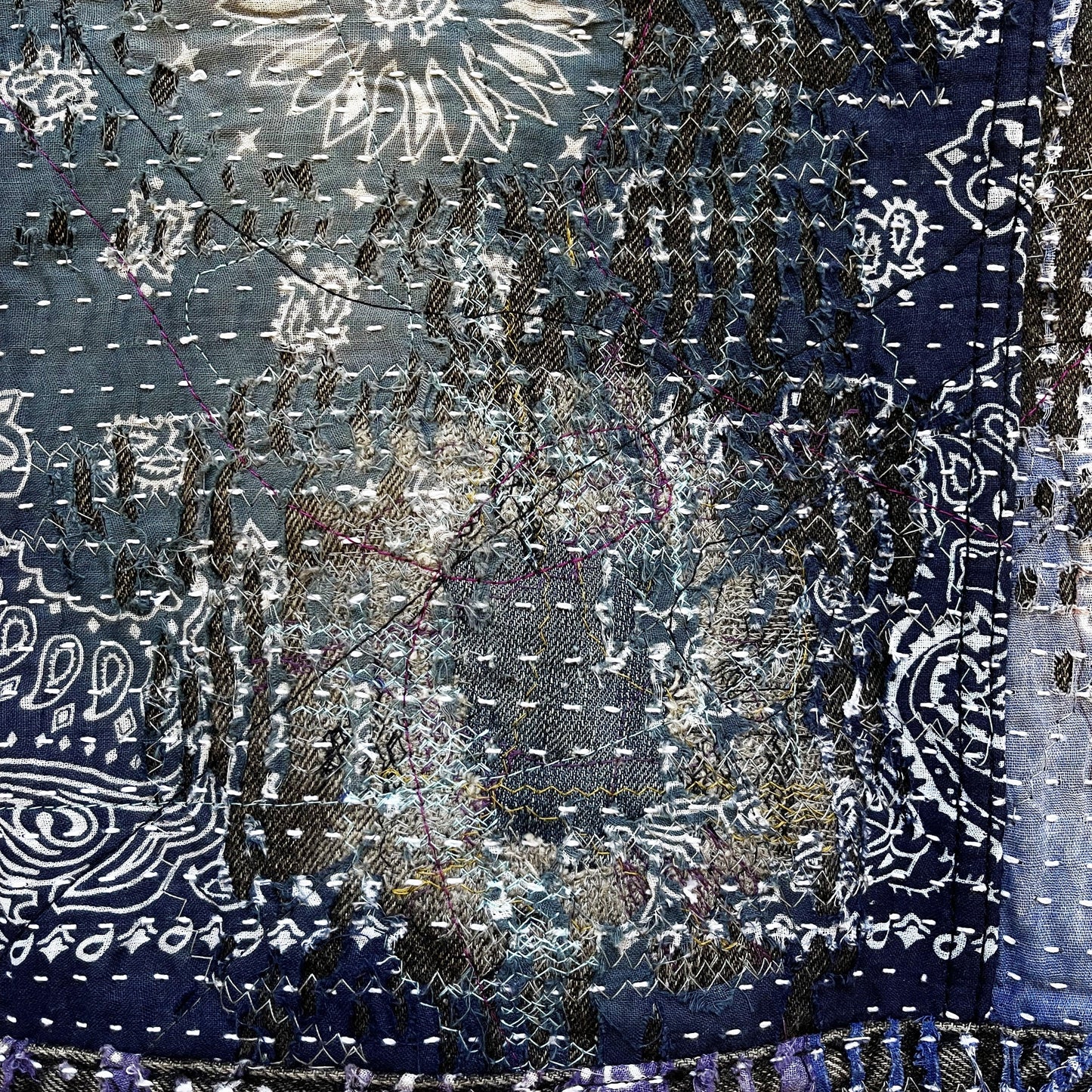 Boro Patchwork Sashiko Distressed Denim Trucker Jacket - M