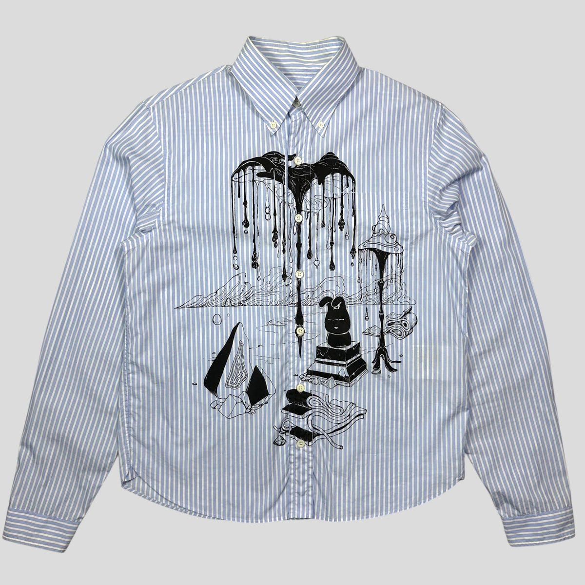 Prada SS18 James Jean Comic Print Striped Shirt - S/M | Small, Blue