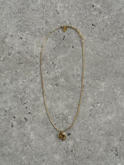 Christian Dior 16” Gold Plated Logo Pendant Necklace