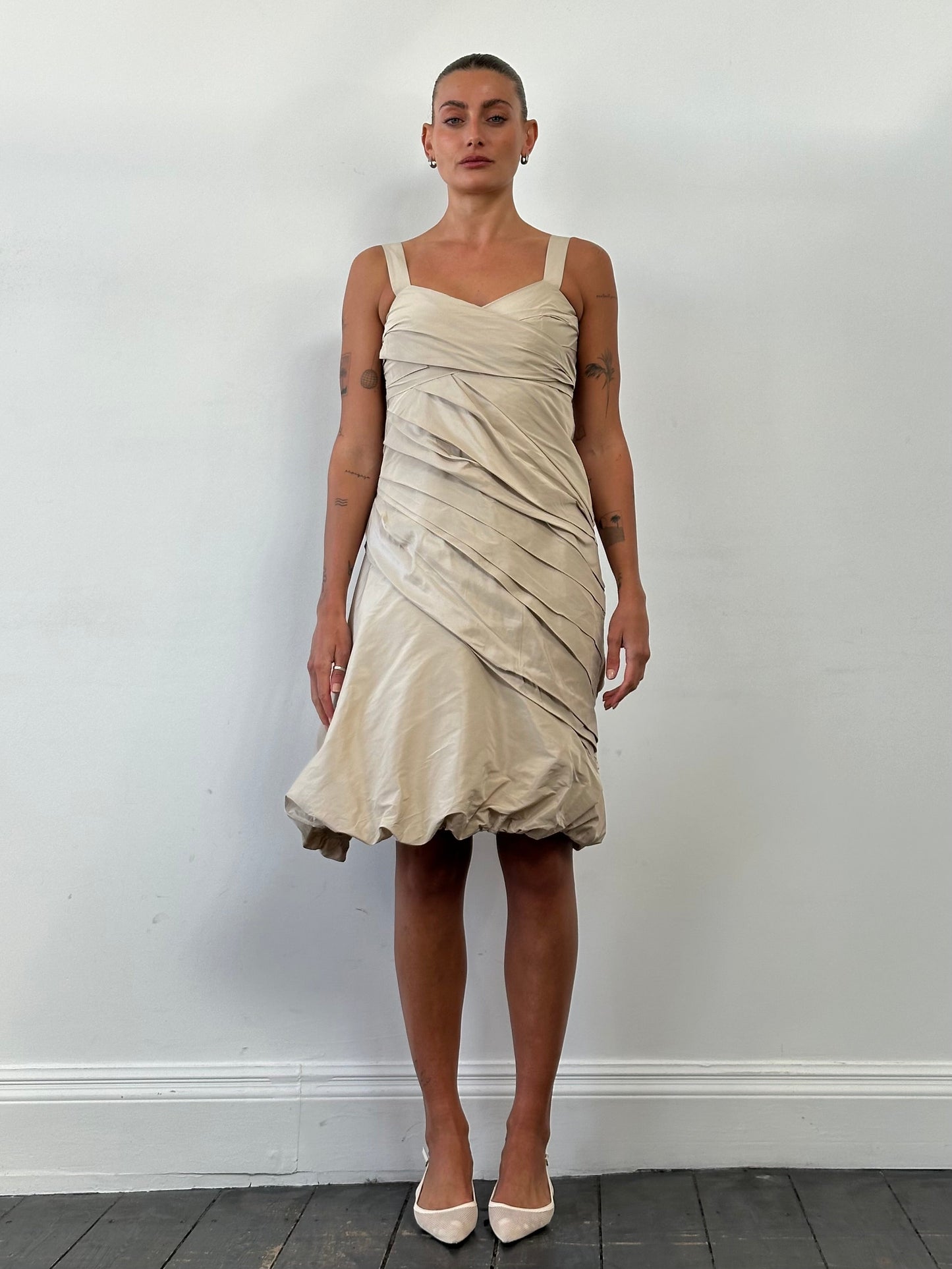 Max Mara Silk Asymmetric Bubble Hem Mini Dress - M/UK10