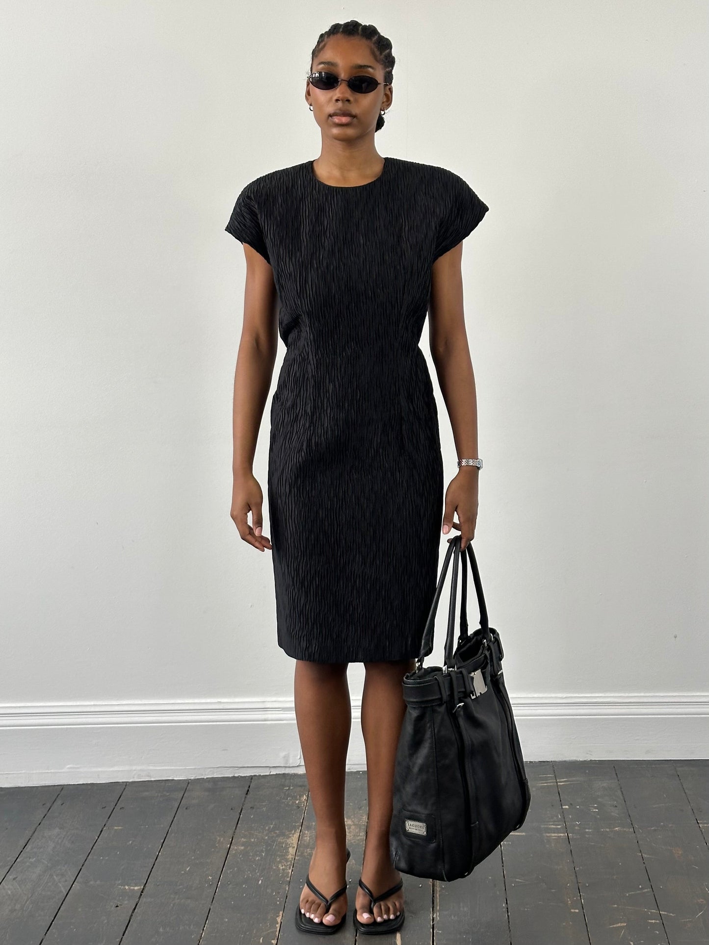 Italian Vintage Pleated Sleeveless Midi Dress - S/M