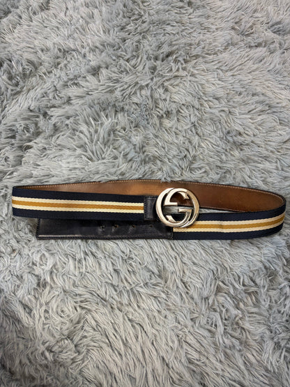Gucci by Tom Ford 00’s Metal GG Canvas Web Logo Striped Belt | O/S, Blue
