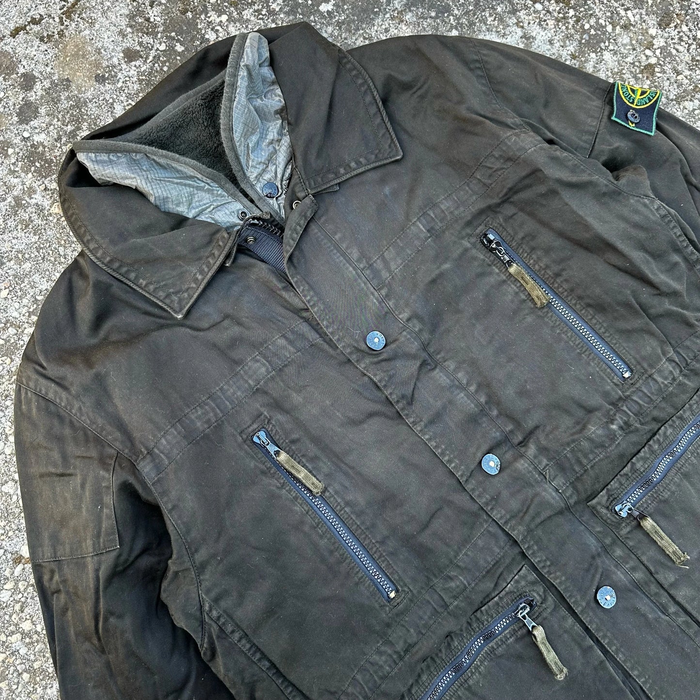 A/W1995 Charcoal Raso Gommato Dual Layer Multi Pocket Jacket