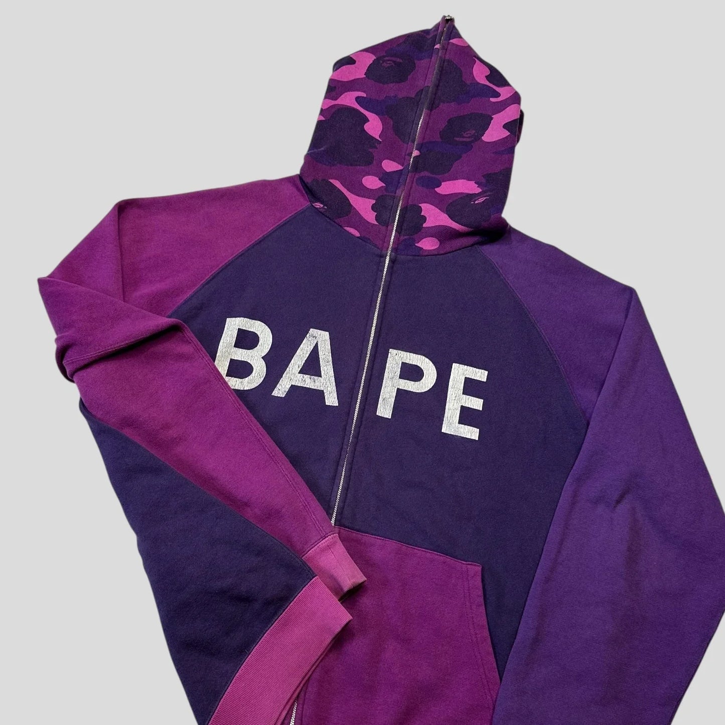 Bape OG 2004 Purple Camo Spellout Full Zip Hoodie - L/XL