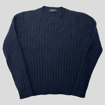 Prada Milano 00’s 3D Ribbed Navy Wool Knit Sweater - S | Default Title, Navy