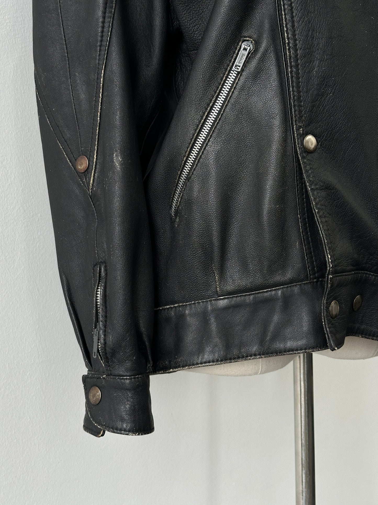 Vintage 1990s Double Breasted Leather Jacket - M