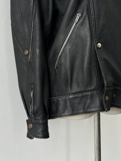 Vintage 1990s Double Breasted Leather Jacket - M