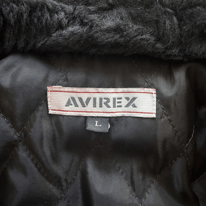 Avirex A2 Lambskin Leather Flight Jacket Boa Collar - L | Large, Black