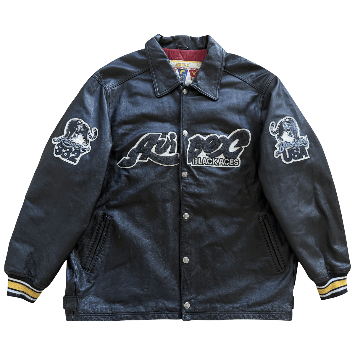 Avirex 'Black Aces' Leather Varsity Jacket - XL | XL, Black