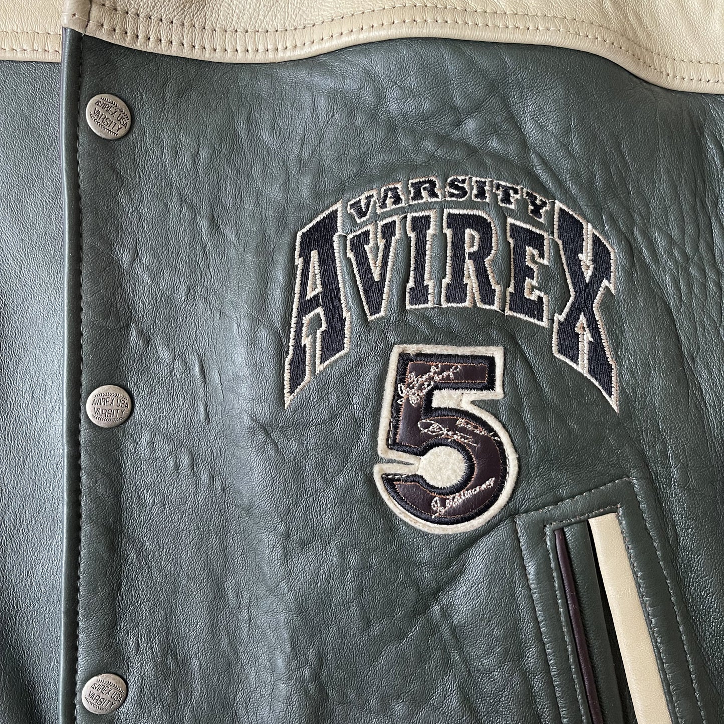 Avirex Wild Bears Leather Varsity Jacket - M | Medium, Cream