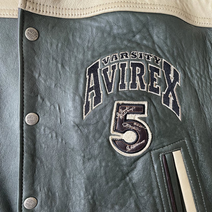 Avirex Wild Bears Leather Varsity Jacket - M | Medium, Cream