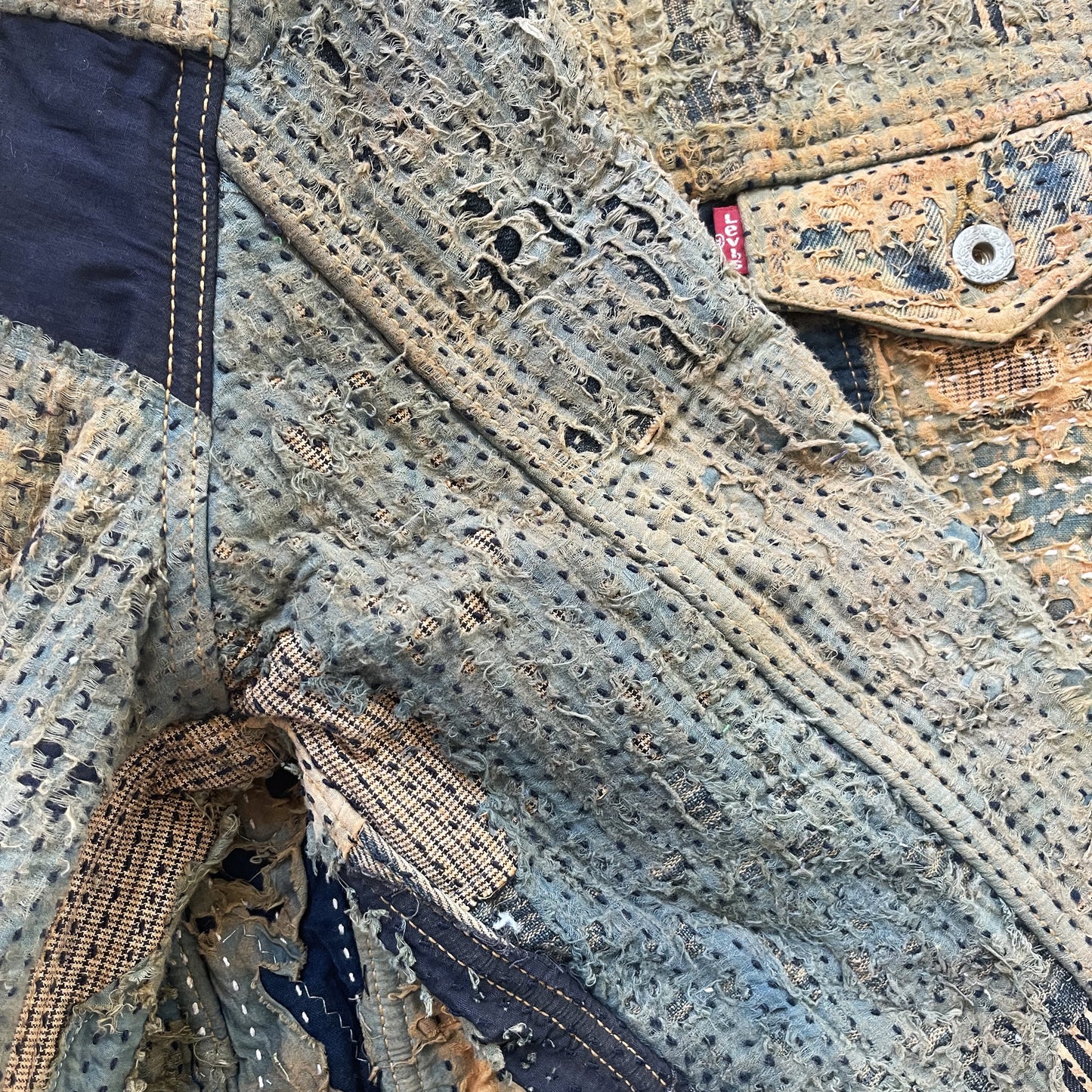 Boro Sashiko Distressed Denim Trucker Jacket - XL
