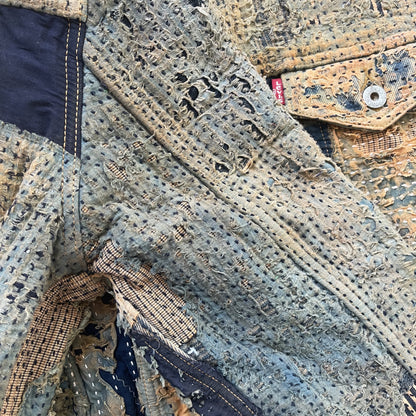 Boro Sashiko Distressed Denim Trucker Jacket - XL