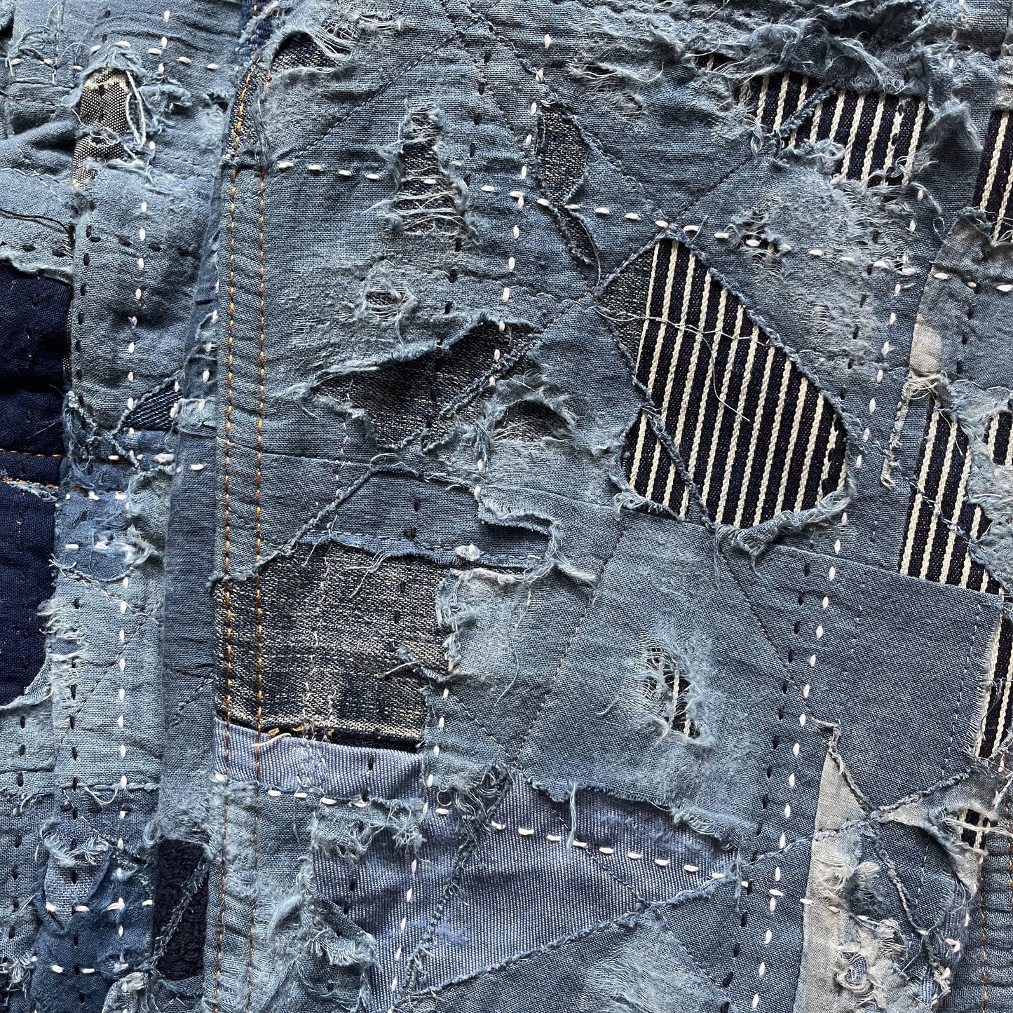 Indigo Boro Sashiko Distressed Denim Trucker Jacket - L