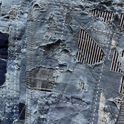 Indigo Boro Sashiko Distressed Denim Trucker Jacket - L