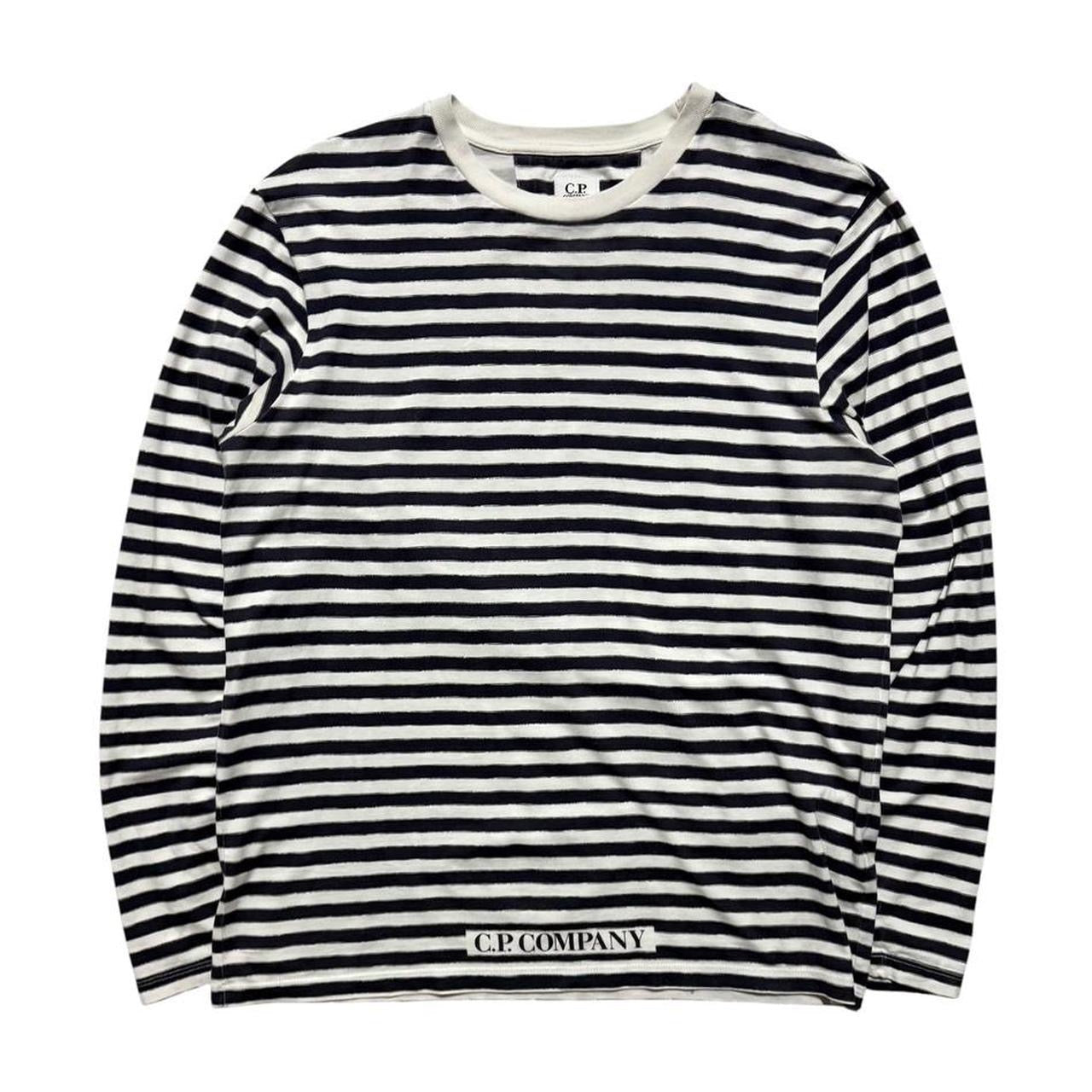 CP Company Striped Long Sleeve | Medium, Navy and White