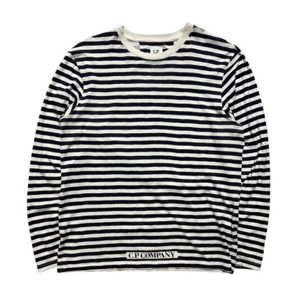CP Company Striped Long Sleeve | Medium, Navy and White