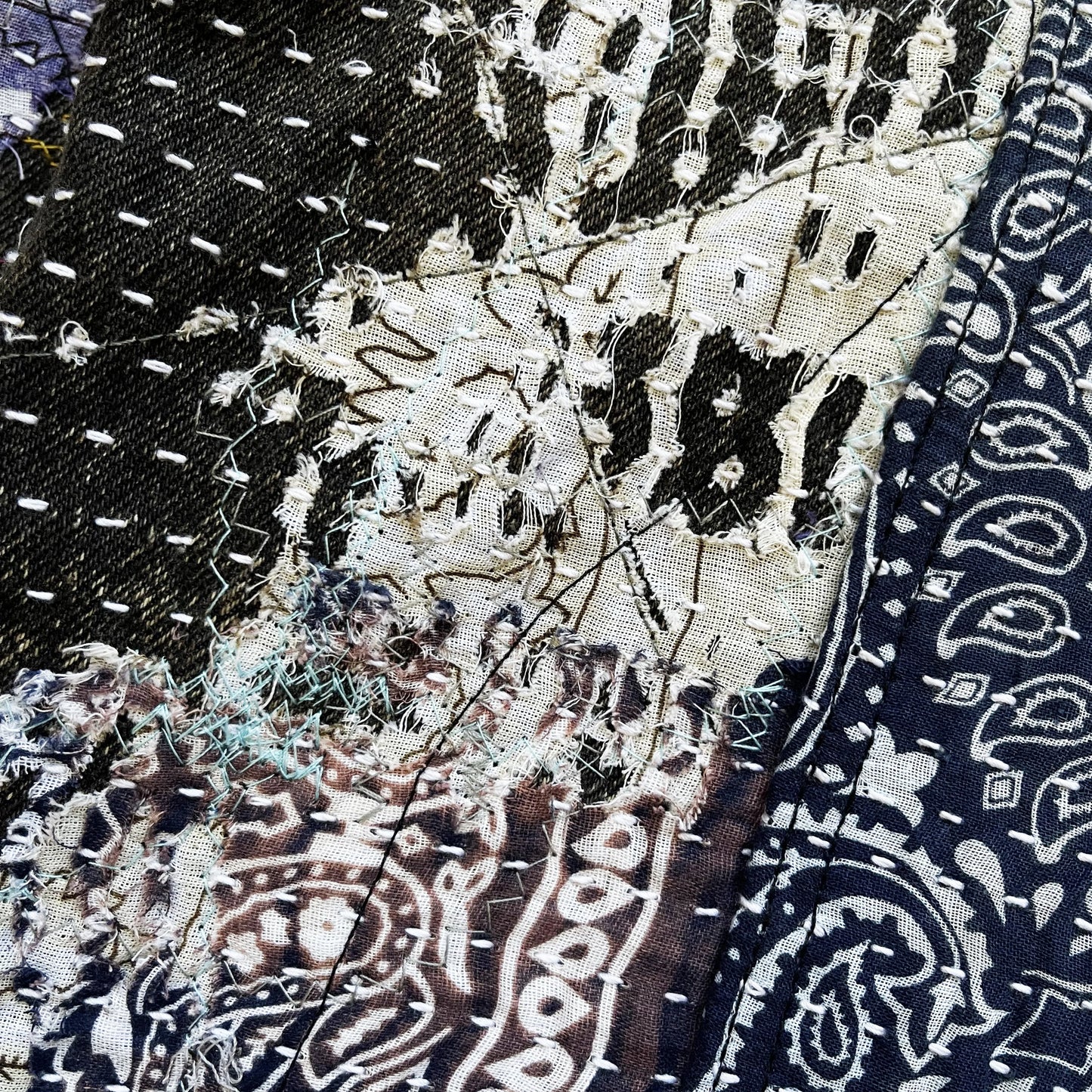 Boro Patchwork Sashiko Distressed Denim Trucker Jacket - M