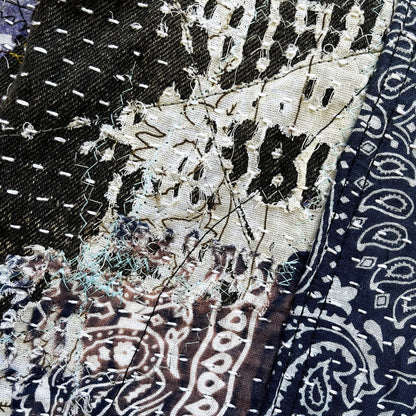 Boro Patchwork Sashiko Distressed Denim Trucker Jacket - M