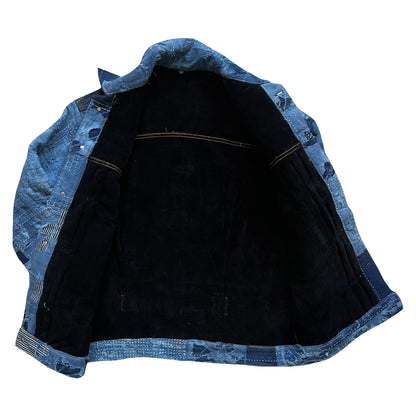 Indigo Boro Sashiko Distressed Denim Trucker Jacket - L