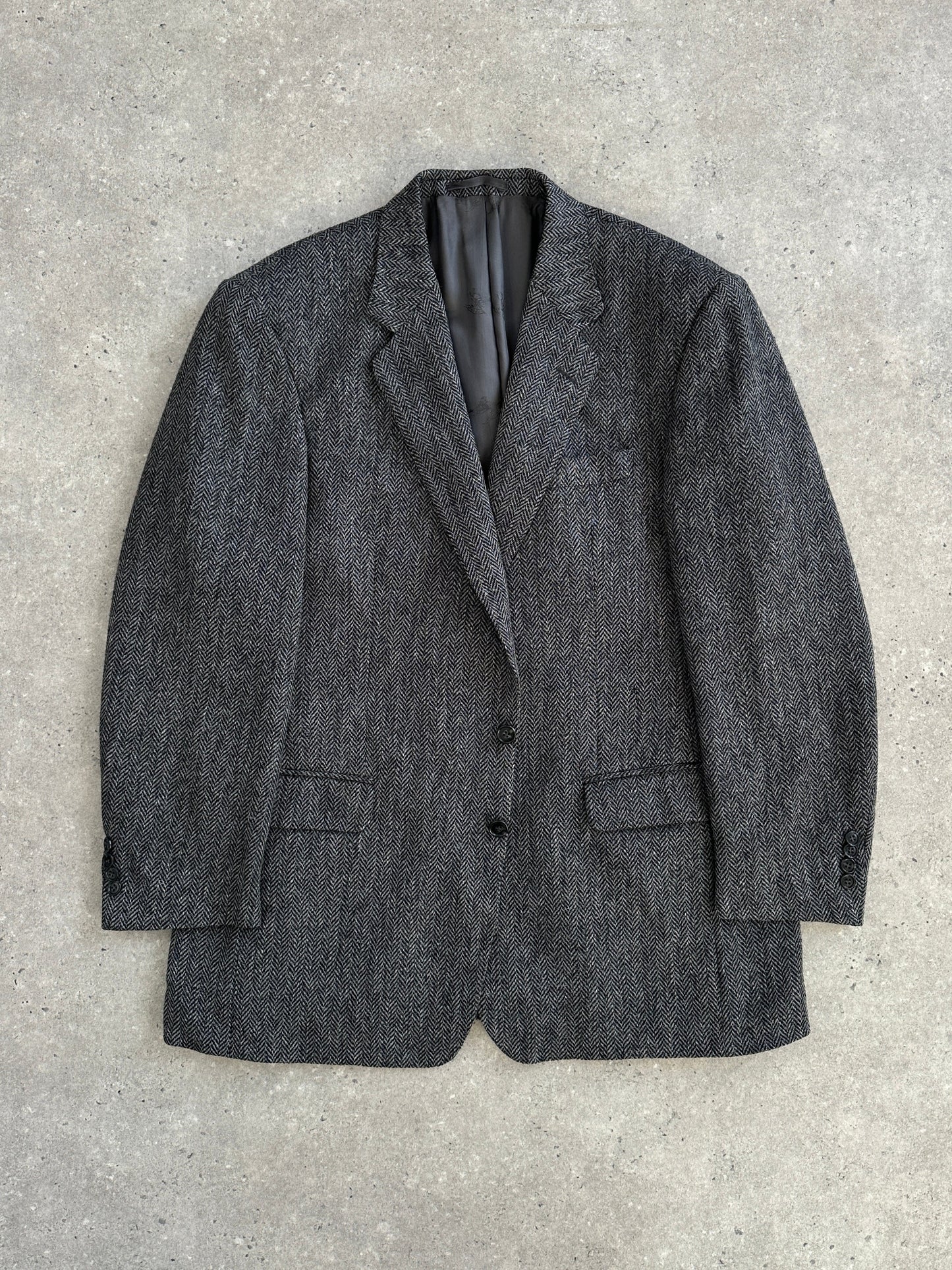 Burberry 1990s Pure Wool Herringbone Single Breasted Blazer - 46R/XXL