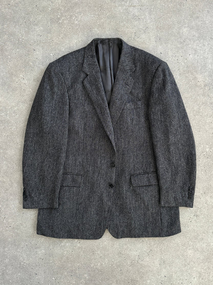 Burberry 1990s Pure Wool Herringbone Single Breasted Blazer - 46R/XXL