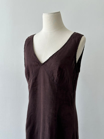 Vintage 2000s Pure Linen V Neck Midi Dress - M