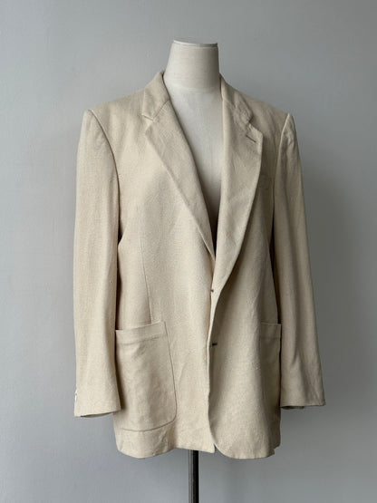 Christian Dior 1980s pure silk single-breasted blazer, tailored fit with classic lapel and vintage 1980s style.