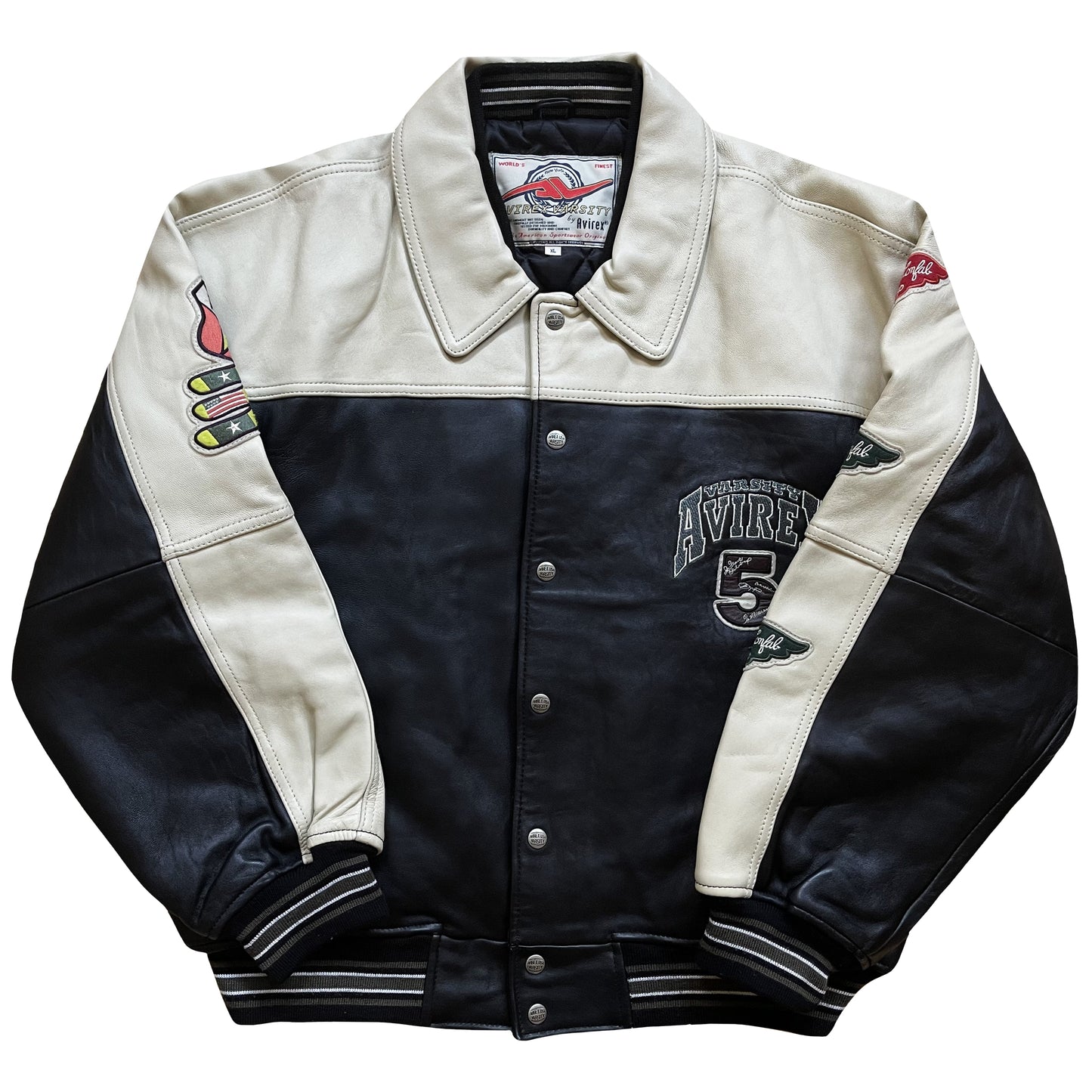 Avirex 'North West Wild Bears' Leather Varsity Jacket - XL