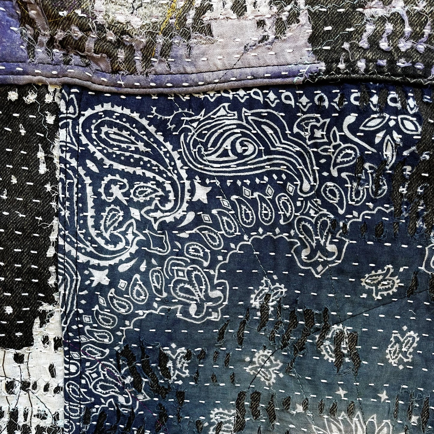 Boro Patchwork Sashiko Distressed Denim Trucker Jacket - M