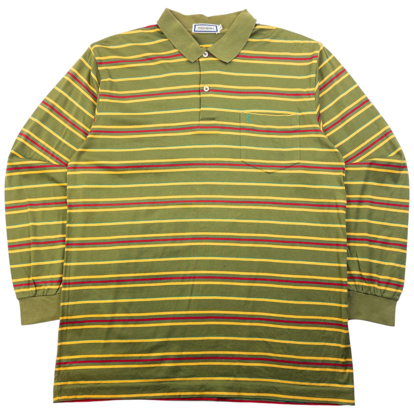 Vintage 80s YSL Yves Saint Laurent Striped Long Sleeve Polo Shirt Size M | Medium, Red